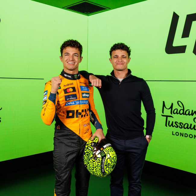 Lando Norris comes face-to-face with his Madame Tussauds figure